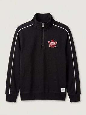 Roots Unisex Black Quarter-Zip Sweater with Canada Maple Patch